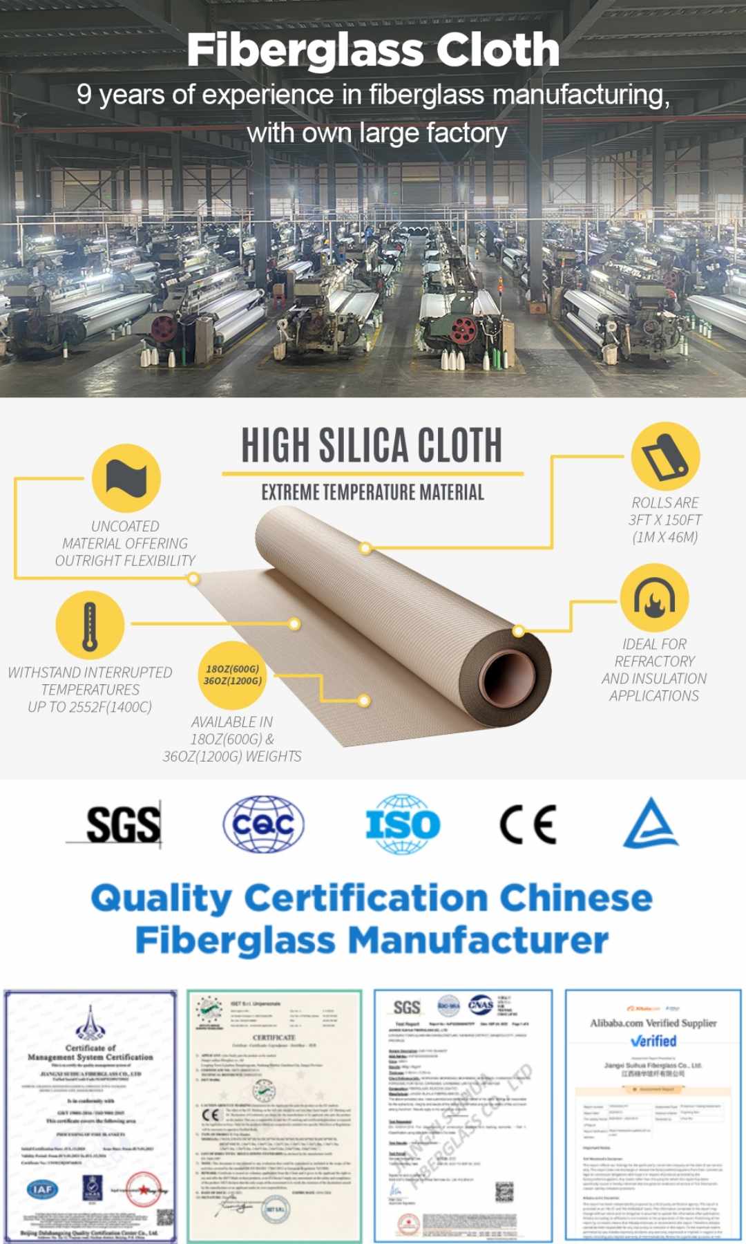 high silica fiberglass cloth